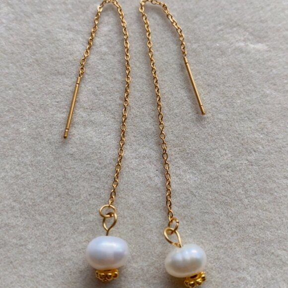 Handmade Freshwater Pearl Threader Earrings - Picture 1 of 3